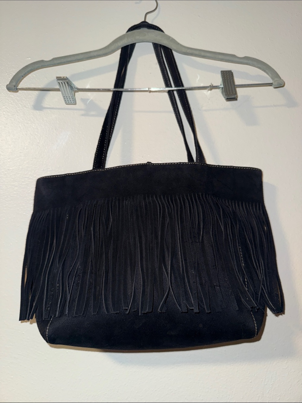 Black Fringe Suede Tote Bag Nine West